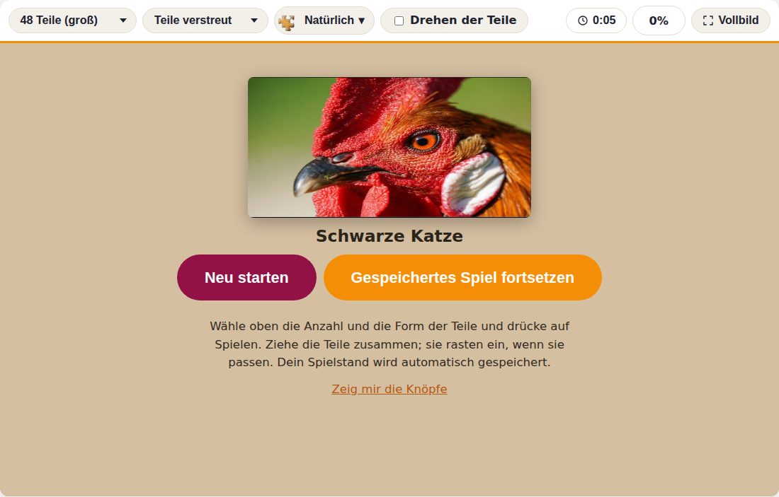 Startbildschirm mit dem Knopf Gespeichertes Spiel fortsetzen