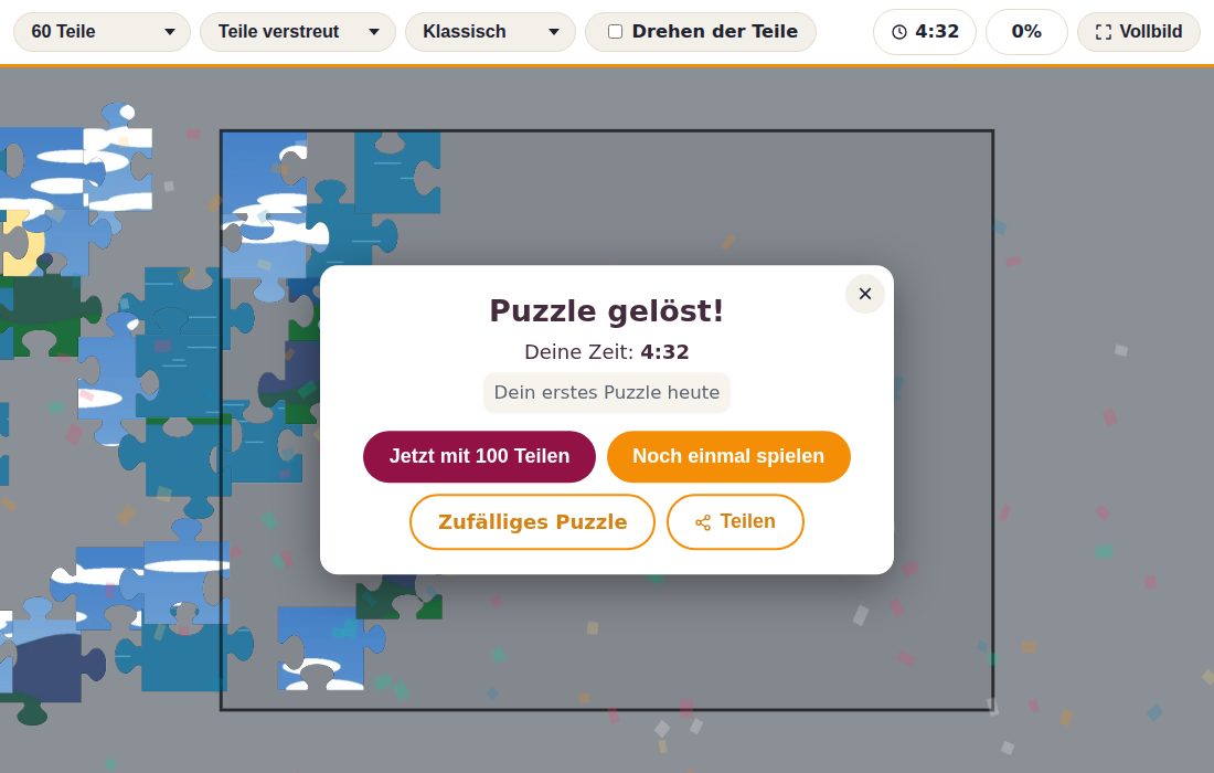 Das Fenster, wenn das Puzzle gelöst ist