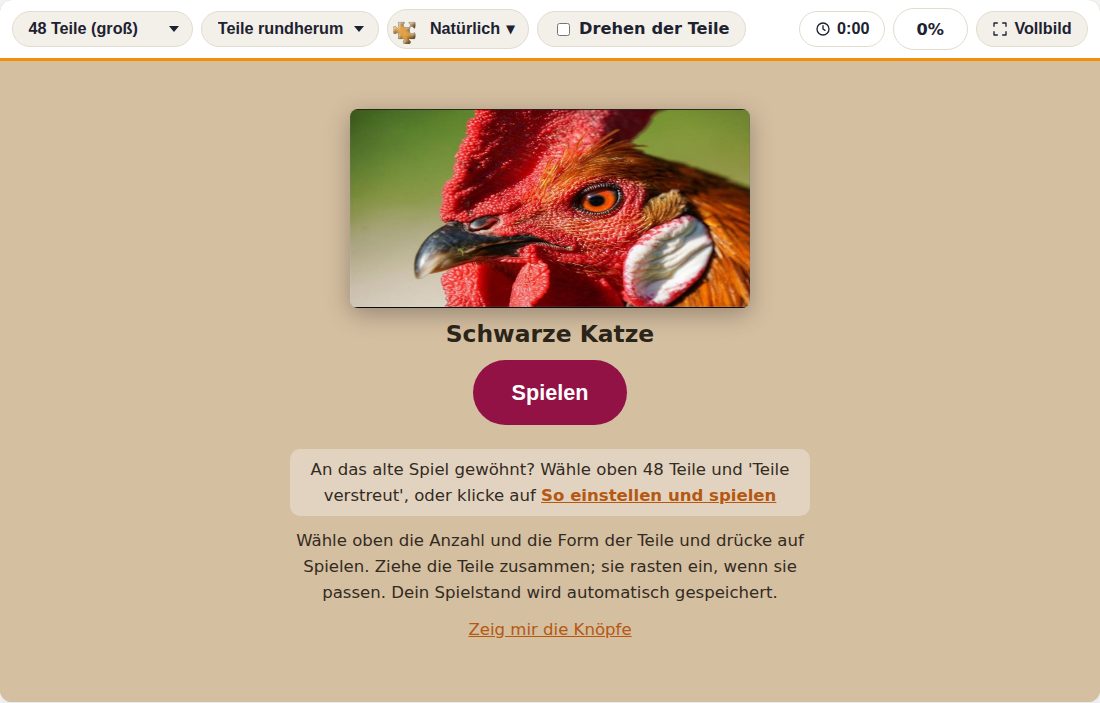 Der Startbildschirm eines Puzzles