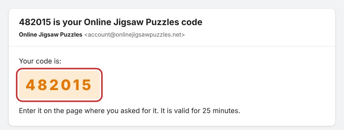 Example of the email with the 6-digit code