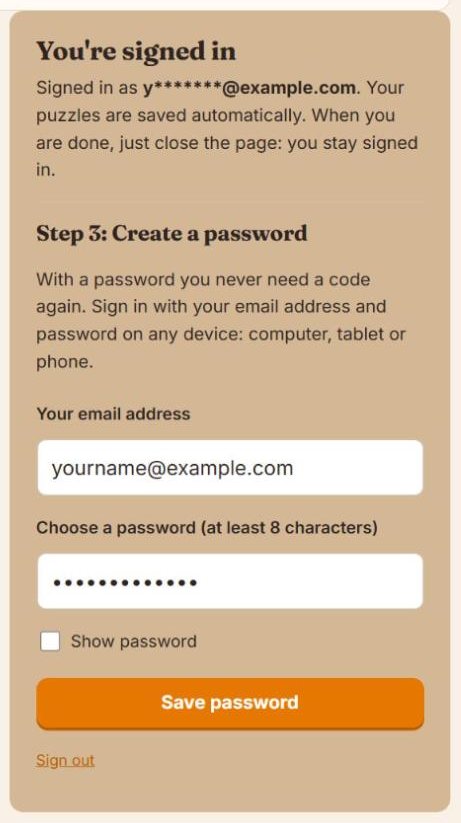 Choosing a password after signing in