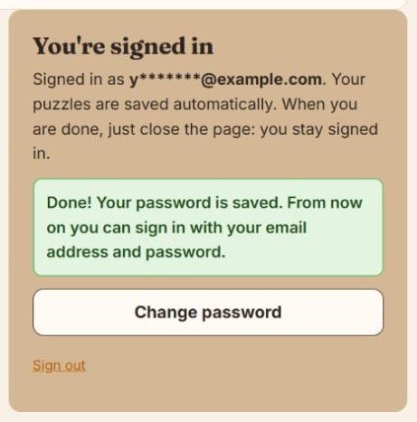 Green message: your password is saved