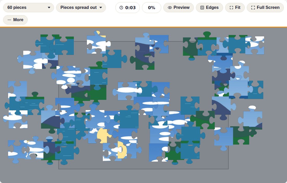 The new game with pieces scattered across the whole screen