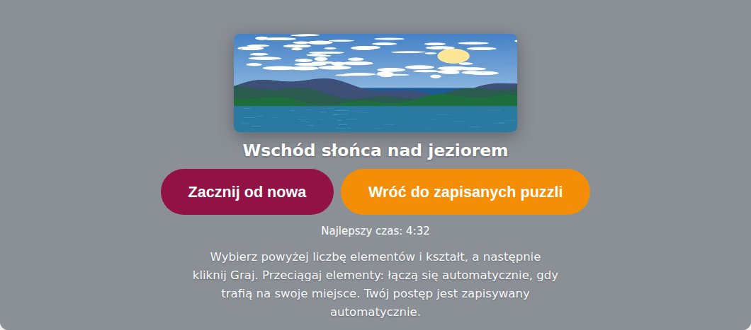 Ekran startowy z przyciskiem Wróć do zapisanych puzzli