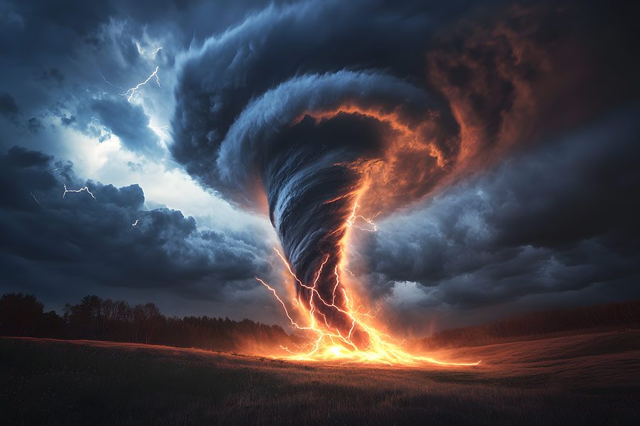 Fuego como un tornado negro