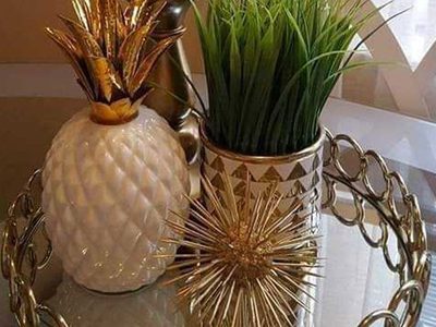 Puzzle de Puzzle de Bandeja con espejo y planta de piña decorativa