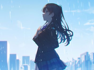 Puzzle de Chica de uniforme bajo la lluvia