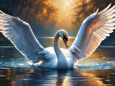 Puzzle de Cisne blanco con pico naranja y patas negras, vista previa