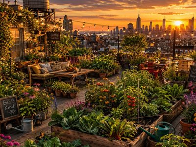 Puzzle de Jardín en la azotea al atardecer, vista previa