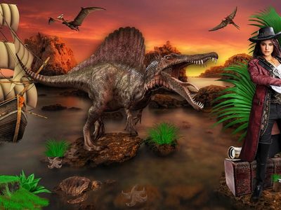 Puzzle de Pirata y pterodáctilo en una isla
