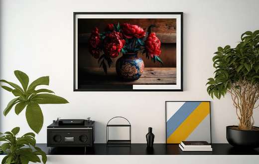 Red peony painting