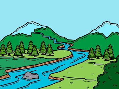 Puzzle Puzzle Illustration d'arbres et de rivières de montagnes