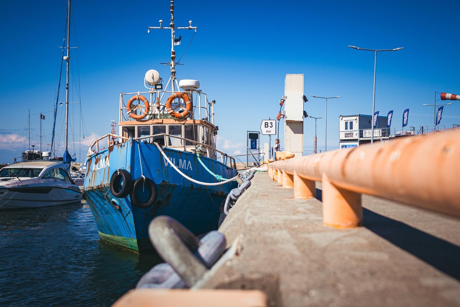 Blue Fishing Boat in the Harbor