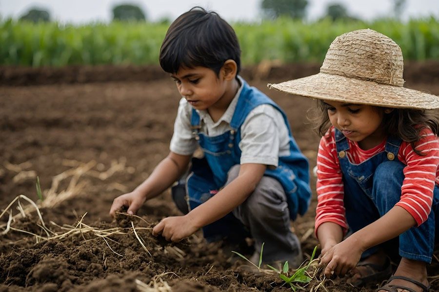Two Kids in the Farm Playing