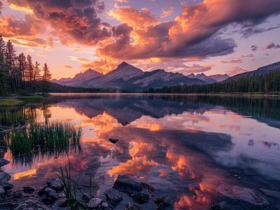 Jigsaw puzzle Jigsaw puzzle A Breathtaking Sunset over Mountain Lake