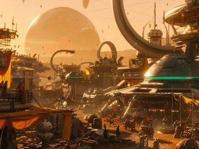 Jigsaw puzzle Jigsaw puzzle A Bustling Spaceport on a Distant Planet