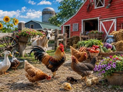 Jigsaw puzzle Jigsaw puzzle Farm Barnyard with Chickens and Goat