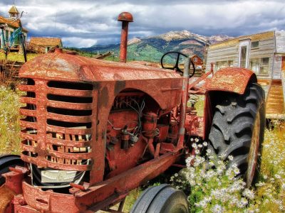 Jigsaw puzzle Rusty Red Tractor with Wildflowers, preview