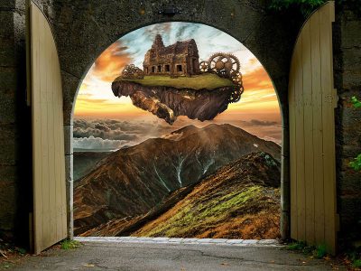 Fantasy jigsaw puzzle: Stone Gate Overlooking Floating Island