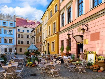 Jigsaw puzzle Street Cafe in Lublin Poland, preview