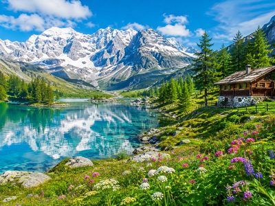 Legpuzzel Legpuzzel Alpenmeer met houten hut