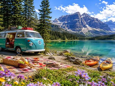 Puzzle Puzzle Piknik w kamperze Vw nad górskim jeziorem