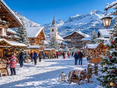 Puzzle Śnieżny alpejski jarmark bożonarodzeniowy