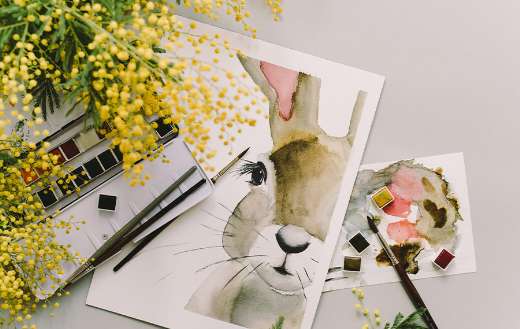 Yellow flowers bunny painting