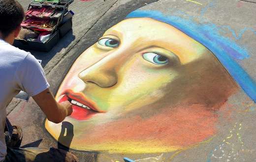 Vermeer street chalk drawing
