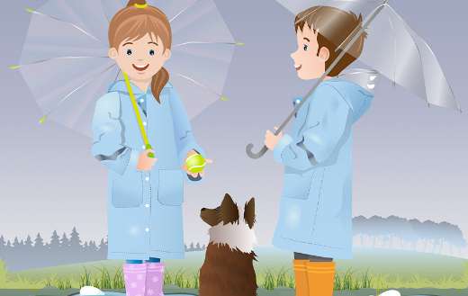 Children under umbrella cartoon