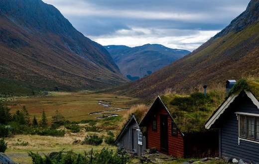 Norway landscape valley cabin