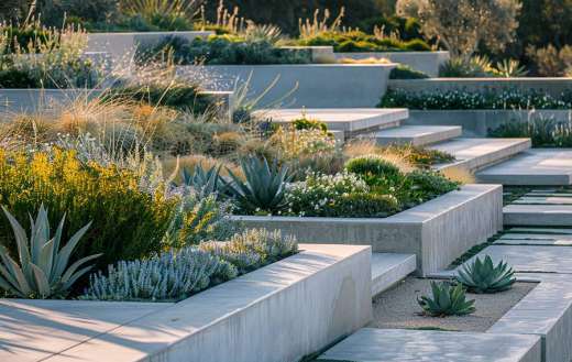 Minimalist garden with concrete path