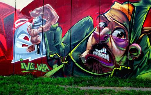 Street art graffiti with angry face