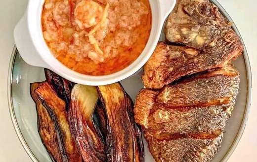 Fried tilapia fish and eggplant