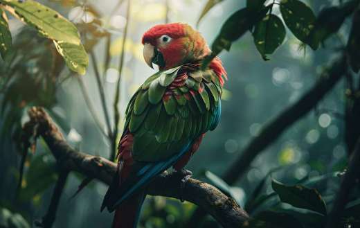 Parrot perched on a branch in a tropical