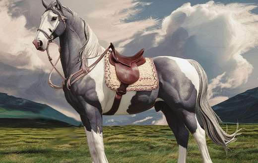 Artistic depiction horse with saddle