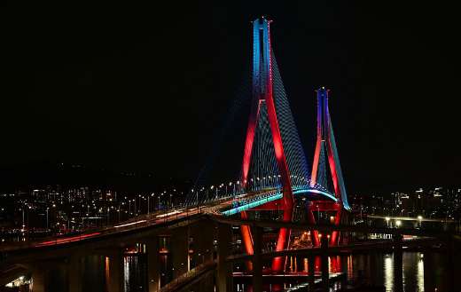 Busan harbor bridge at night