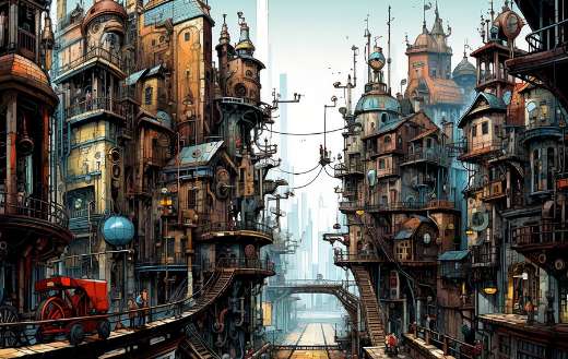 City in steampunk style