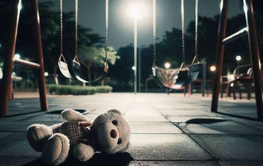 Teddy bear lying on the ground