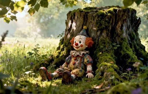 Clown doll sitting outside