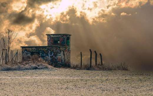 Dilapidated watchtower lookout