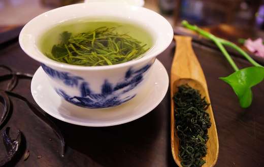 Fresh green tea from leaves and buds