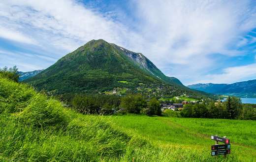 Scandinavia mountain landscape with small village