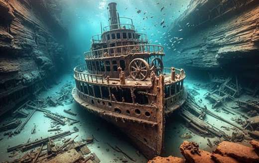 Shipwreck lying on the seabed