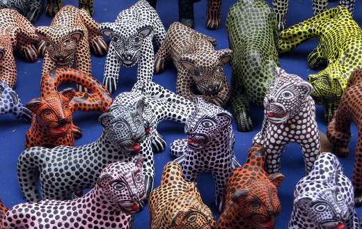 Collection of colorful mexican alebrijes
