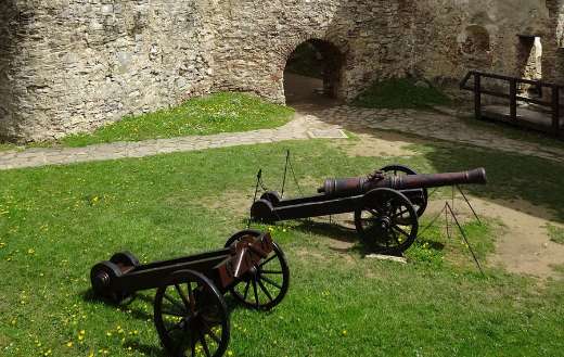 Historical cannons with wooden carriages
