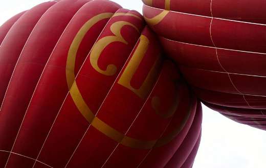 Hot air balloon over city Bagan Myanmar