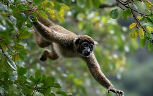 Lemur swinging through the trees