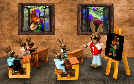 Bunny playset shows a classroom scene
