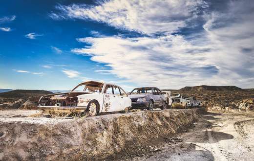 Row of car wrecks